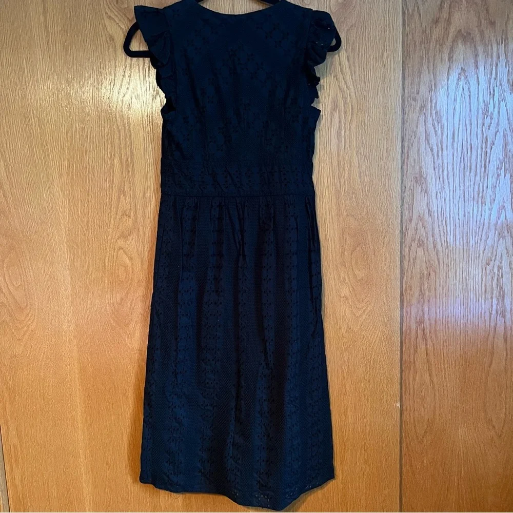 J Crew size 2 blue black eyelet midi dress - Picture 3 of 9